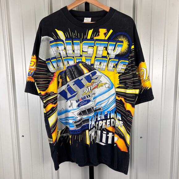 NASCAR Rusty Wallace 90s AOP Miller Lite Racing Made in USA XL Tee - Picture 1 of 5